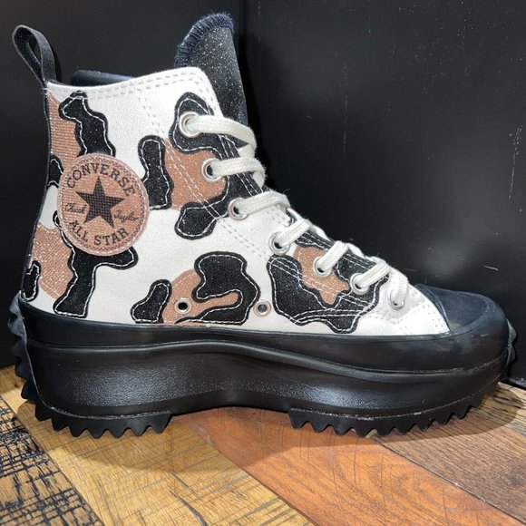 Converse Shoes New Womens Converse Run Star Hike Glitter Leopard Platform Sneakers 7236c
